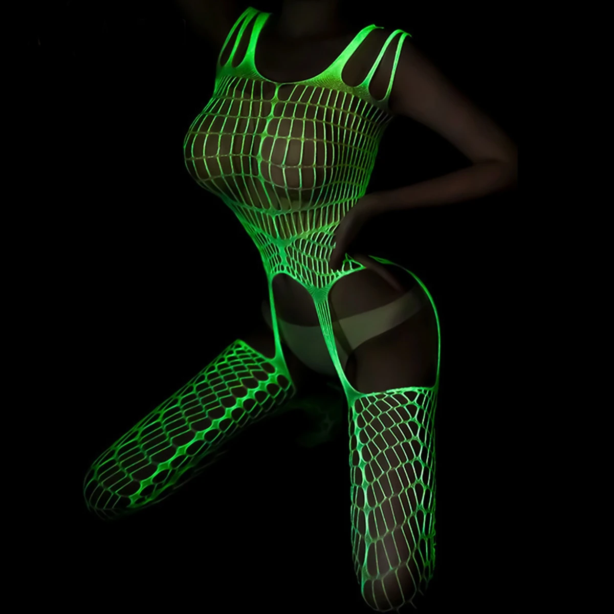 

Noctilucent Hollow Grid Fish Net Lovely Lingerie Mesh Love Cute Net Bodystocking Swimwear Swimsuit Elastic Underwear Health