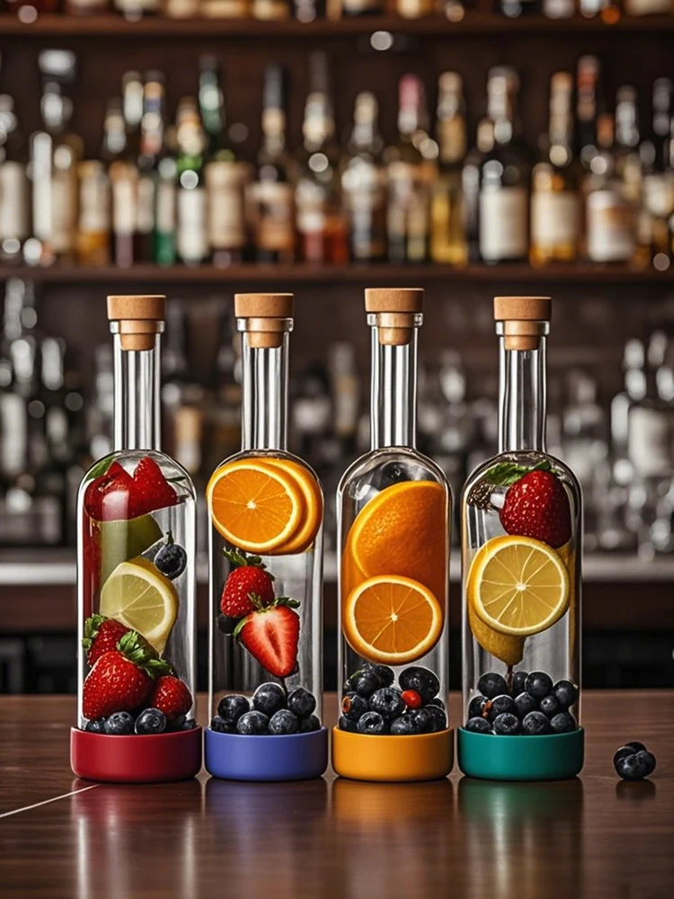 Bar Bartending With Bottomed Juice Drinks Soaking Homebrew Wine Bottles Fruit Wine Bottles Empty