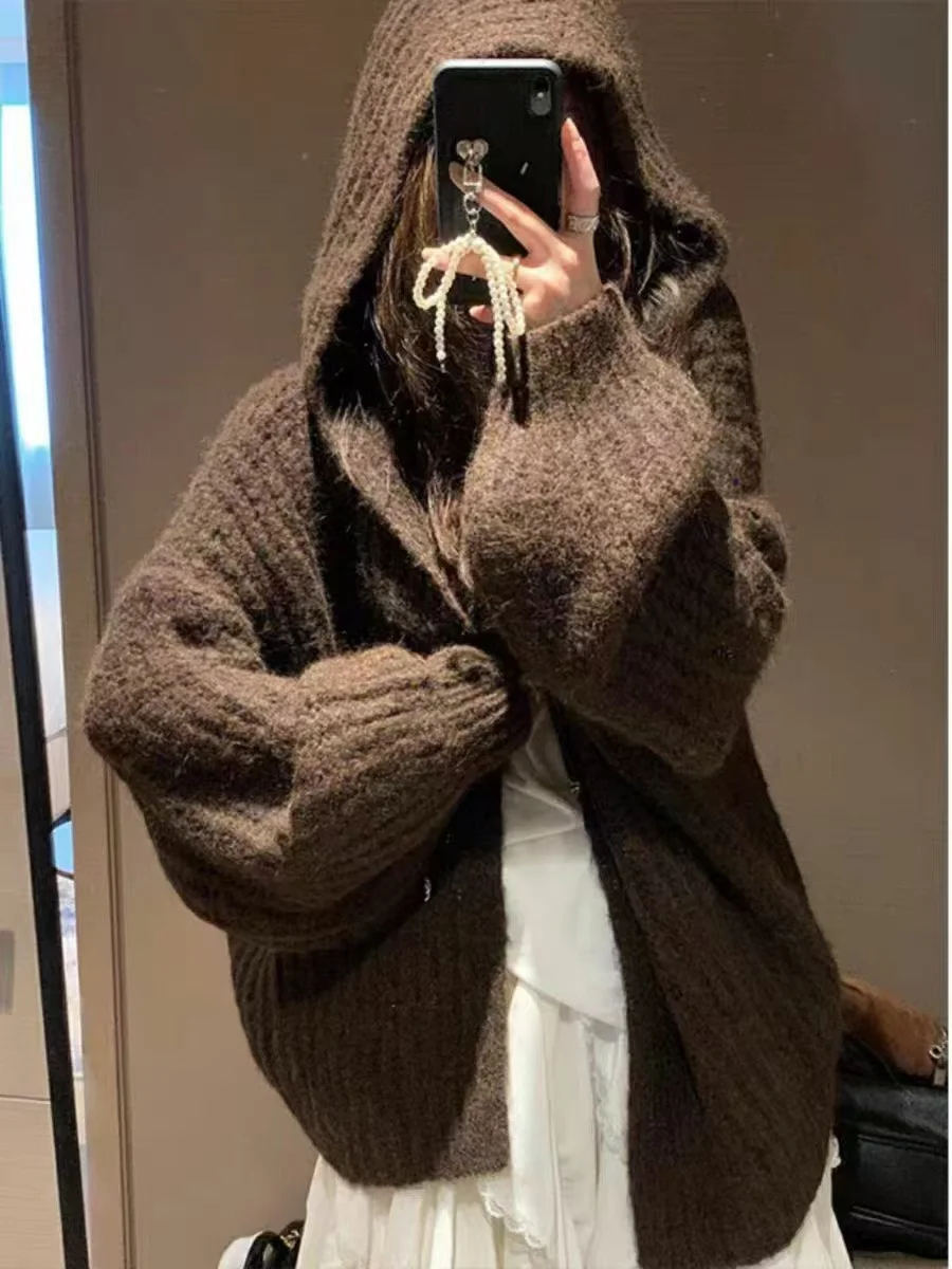 

Кардиганы средней длины в стиле Харадзюку для женщин, зимние, повседневные, с воротником-стойкой, ажурные, с полувырезом, универсальные, с изогнутыми рукавами, фактурные, бесшовные, винтажные