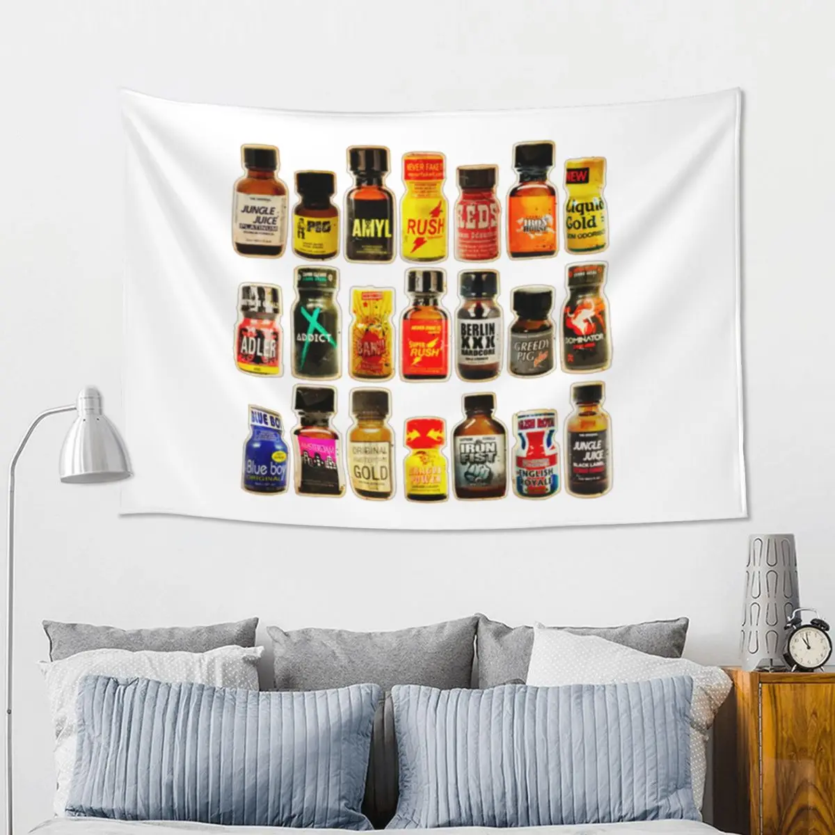 Poppers Bottles Gay Rush Jungle Juice Amyl Inhaler Tapestry Hippie Wall Hanging Aesthetic Home Decor Tapestries for Dorm Room