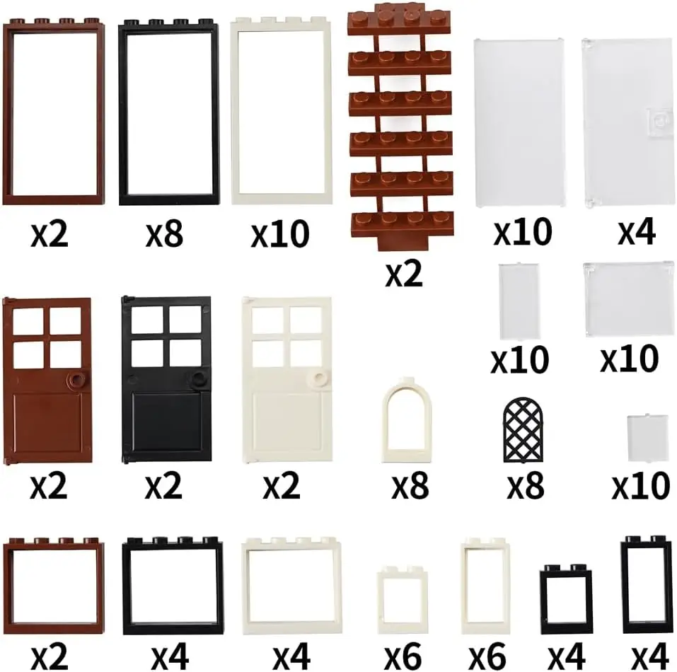 مجموعة النوافذ والأبواب ملحقات الديكور الداخلي MOC مجموعة مكعبات البناء 118 قطعة وأجزاء متوافقة مع العلامات التجارية الكبرى