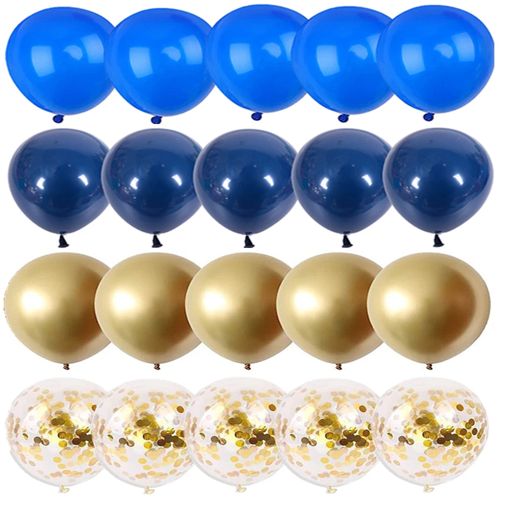 20pcs 12inch Navy Blue Balloon Set Gold Confetti Balloons Wedding Kids Birthday Party Graduation Baby Shower Decoration Globos