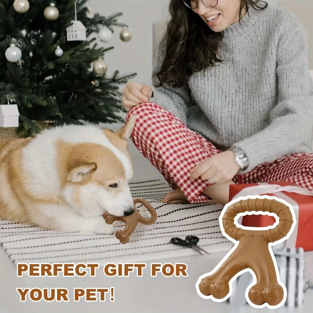 1pc Durable Bone-Shaped Interactive Dog Chew Toy - Dual-Sided Teeth Cleaning, Grinding, and Training Aid - Beef Flavor