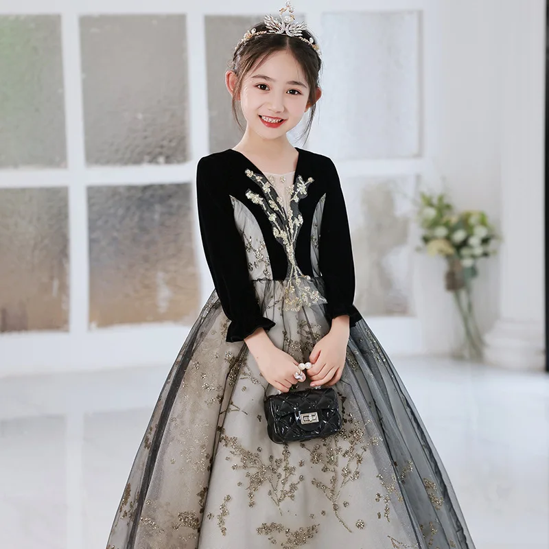 2024 Vintage Evening Dress for Teenage Girls Children Elegant & Princess Sequined Party Dresses Kids Gala Ball Gown Infant Frock