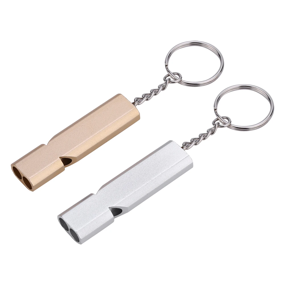 tool whistle lound version 2 Colors Aluminium Alloy Double Hole Emergency Survival Whistle with Keychain Outdoor Accessory