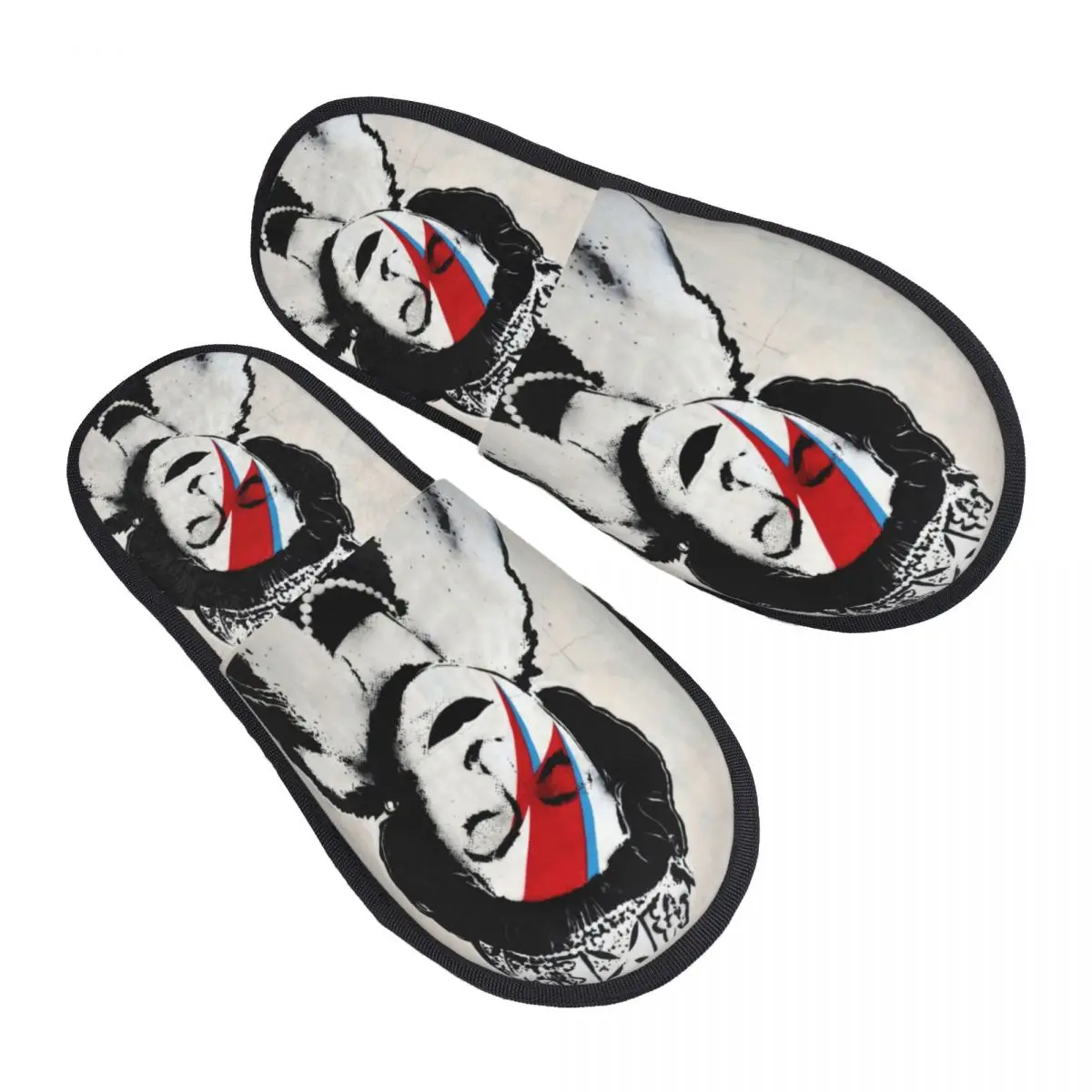 Custom Banksy UK England Queen Elisabeth Rockband Face Makeup Guest Slippers for Bedroom Women House Slipper