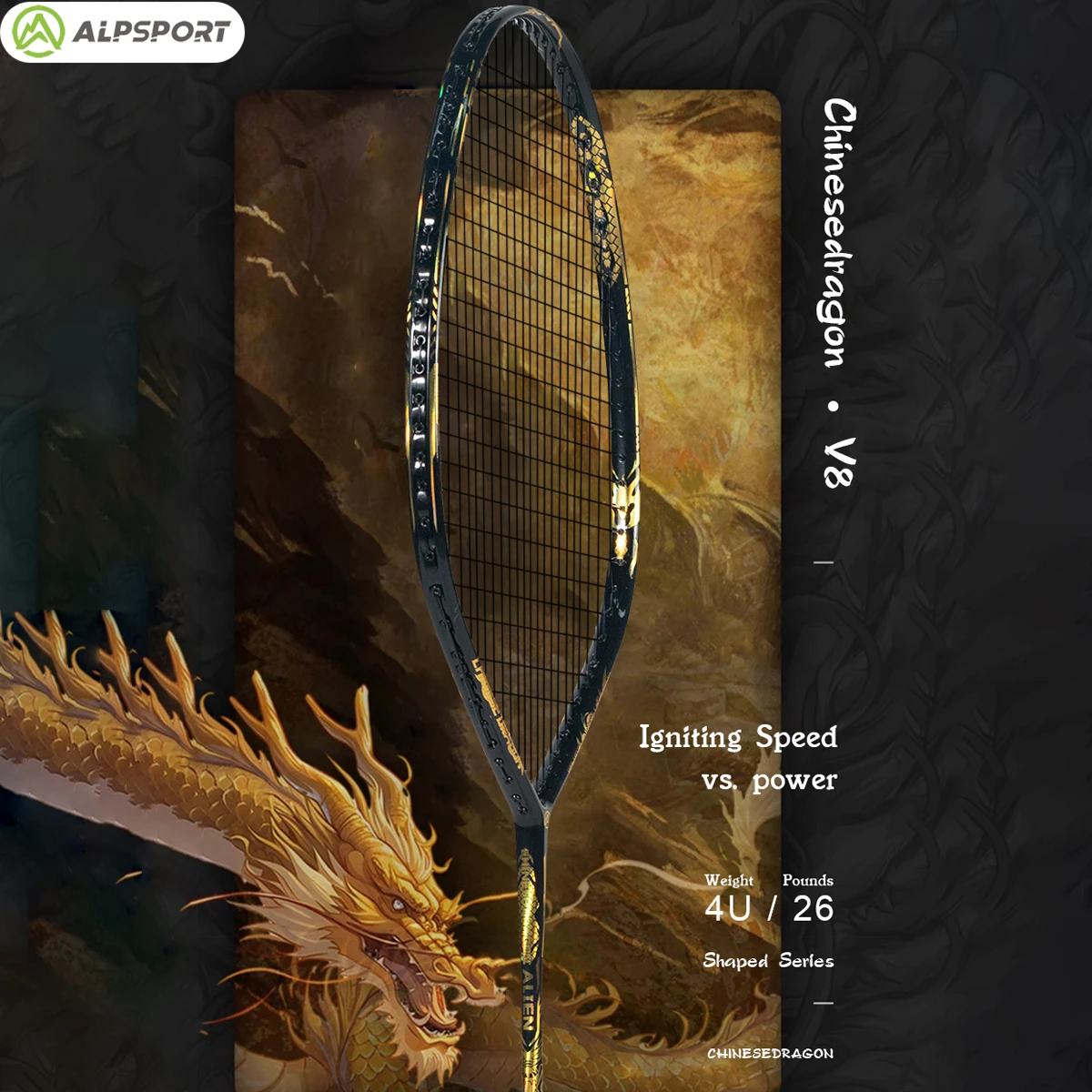 ALPSPORT V8 4U New V-shaped badminton racket 100% carbon fiber Enlarged racket surface, improved tolerance Accessories included