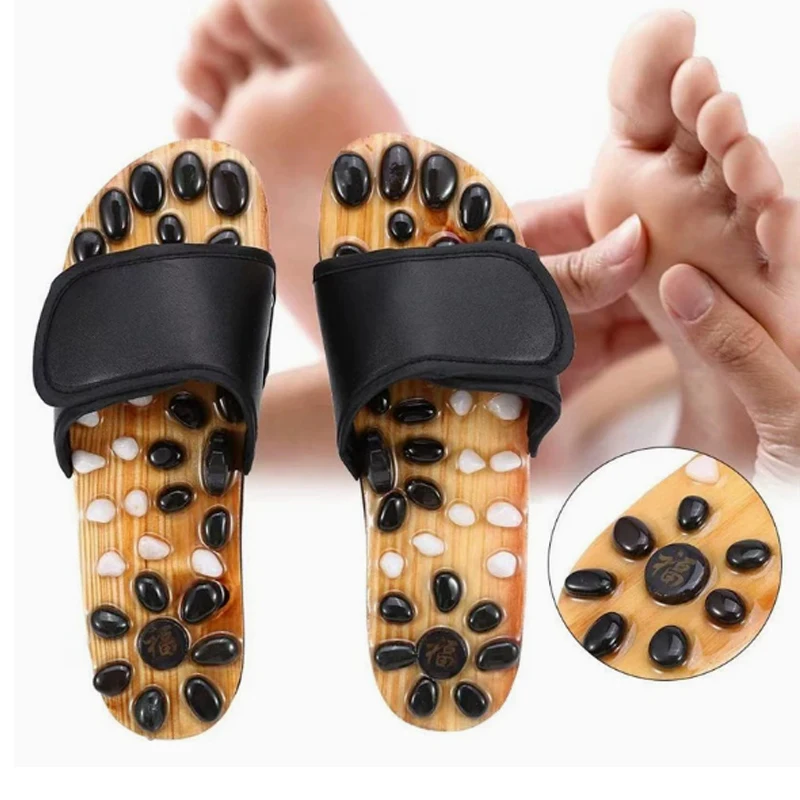 

Acupressure Massage Slippers with Natural Stone, Therapeutic Reflexology Sandals for Foot Acupoint Massage Shiatsu Arch Pain