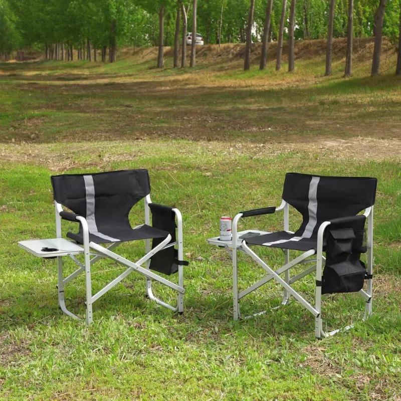 

Padded Folding Outdoor Chair Lightweight Oversized Directors Chair for Indoor, Outdoor Camping, Picnics and Fishing,Black/Grey