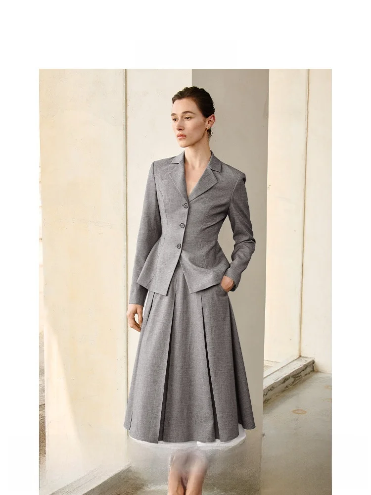 

AEL Original ey Series Faionable Suit Skirt Set Women's Spring Woolen Pleated Skirt Sli Two-Piece Set Polyester Fiber