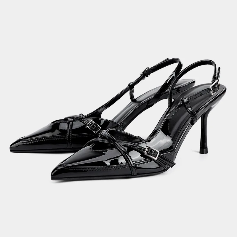 

Luxury designer high heels for women, sexy pointed-toe cross-buckle strap decoration, high-heeled sandals, low-heeled shoes