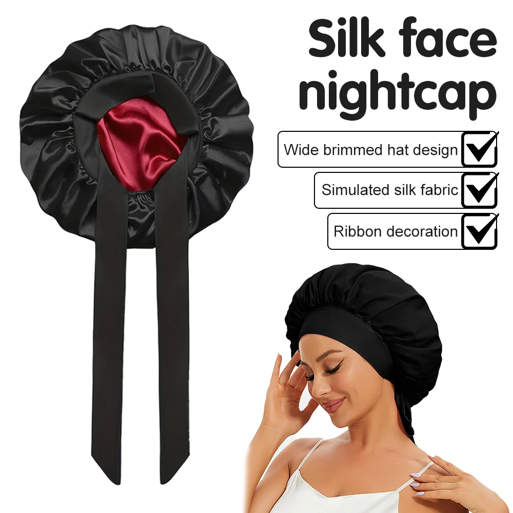 Bonnet de cheveux en Satin de soie pour bonnets de couchage pour femmes, couvre-chef rond pour femmes, couvre-chef de nuit, couvre-tête réversible