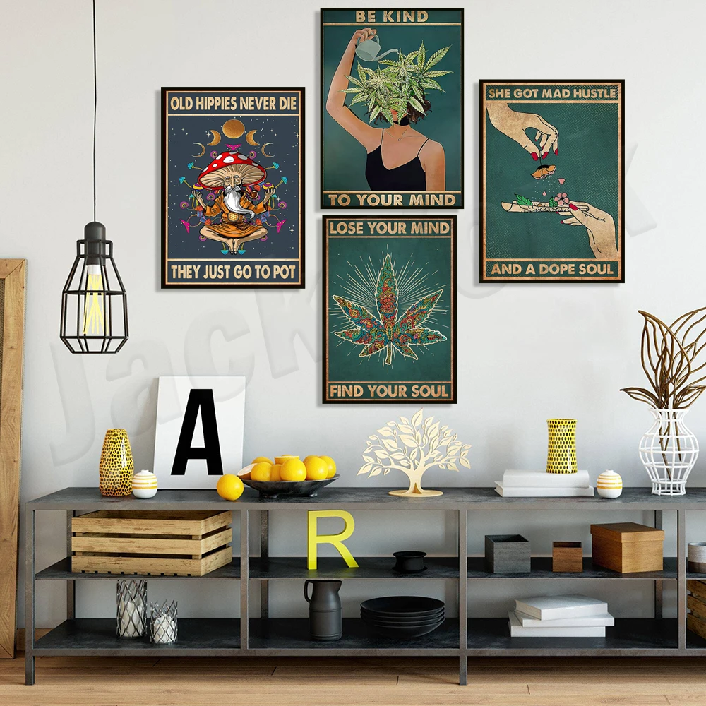 ملصق She Got Mad Hustle and A Dope Soul Trippy Hippie، ملصق Be Kind To Your Mind، ملصق مخدر، هدية لفتيات الهبي، #3