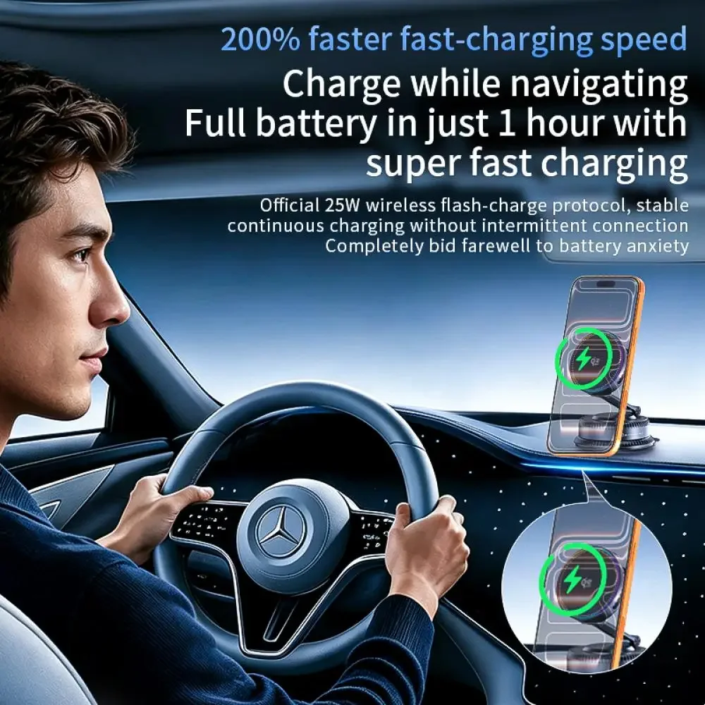 QI2.2 25W Magnetisches kabelloses Autoladegerät mit 360° drehbarer Vakuumsaugnapf-Handyhalterung & Kühlventilator für iPhone 17 Pro Max – Detail 2