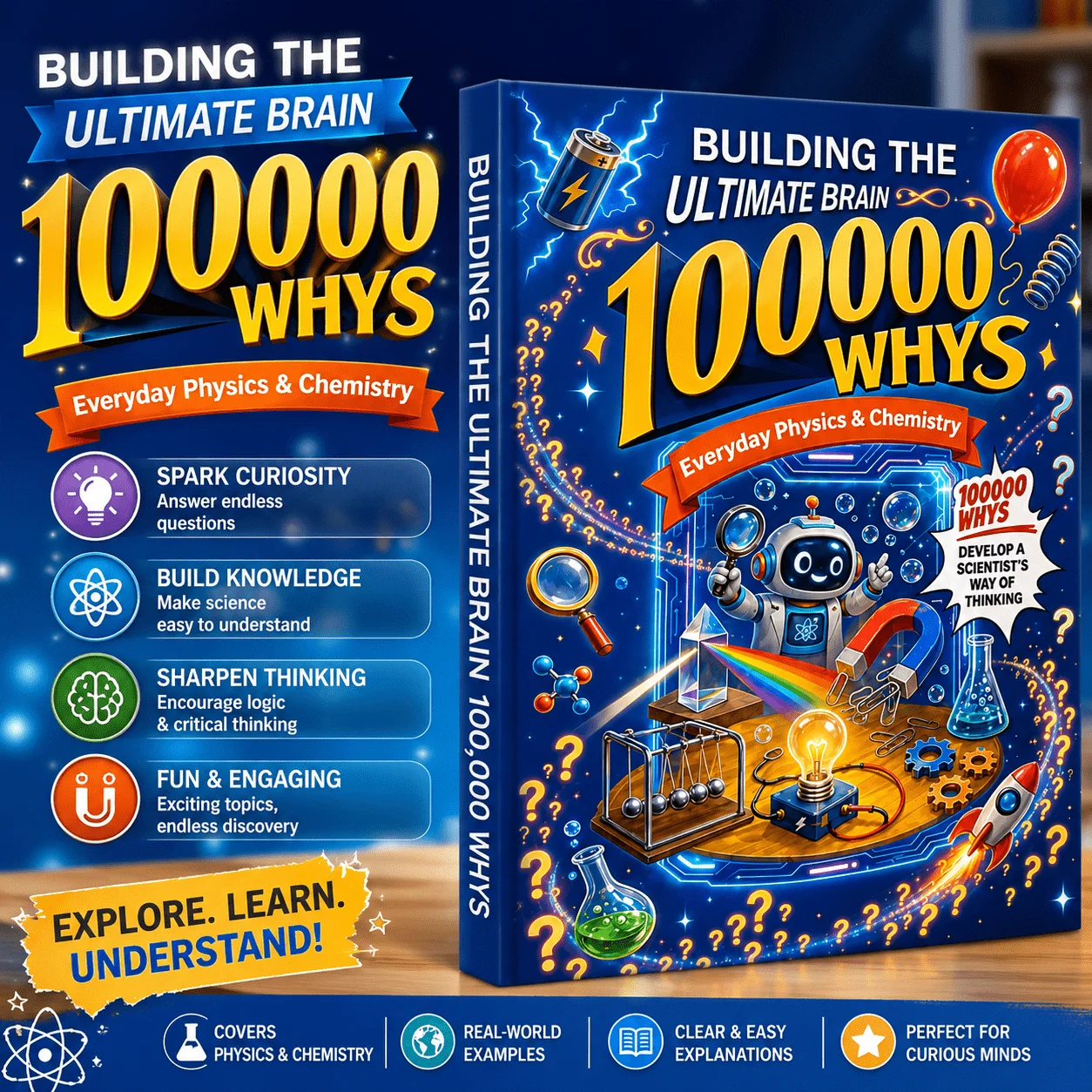 100000 Whys Everyday Physics and Chemistry Book for Kids, Fun Science Q&A Book About Light, Motion, Matter and Simple Chemistry