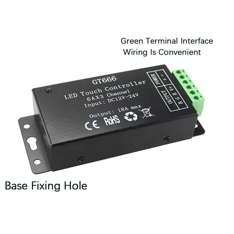 AA80 GT666 RGB LED LED Strip Controller Wireless Touch Remote DC 12V 24V 18A 3 Channels Lights Tape Dimmer Switch
