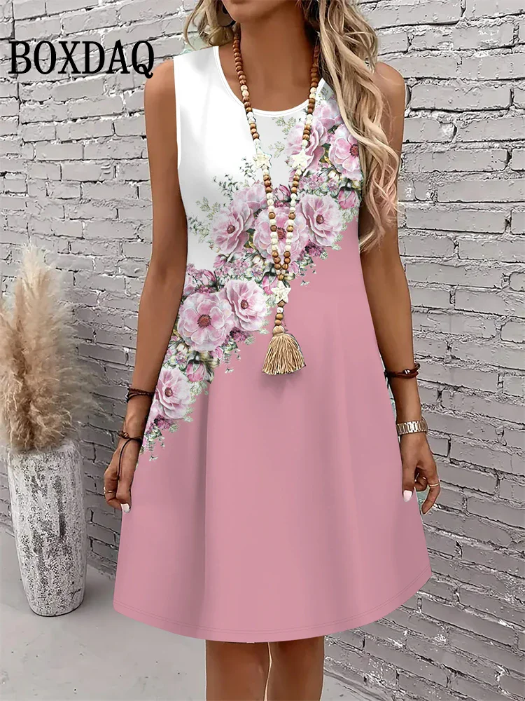 

Женские богемные платья с цветочным принтом, летний жилет без рукавов в стиле ретро, свободное платье, повседневный сарафан, короткое платье с цветочным принтом, Vestidos