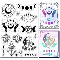 1pc Moon Phase Crystal Rubber Stamp Magic Hands Star Vintage Clear Transparent Silicone Seals Stamp for Journaling Card Making