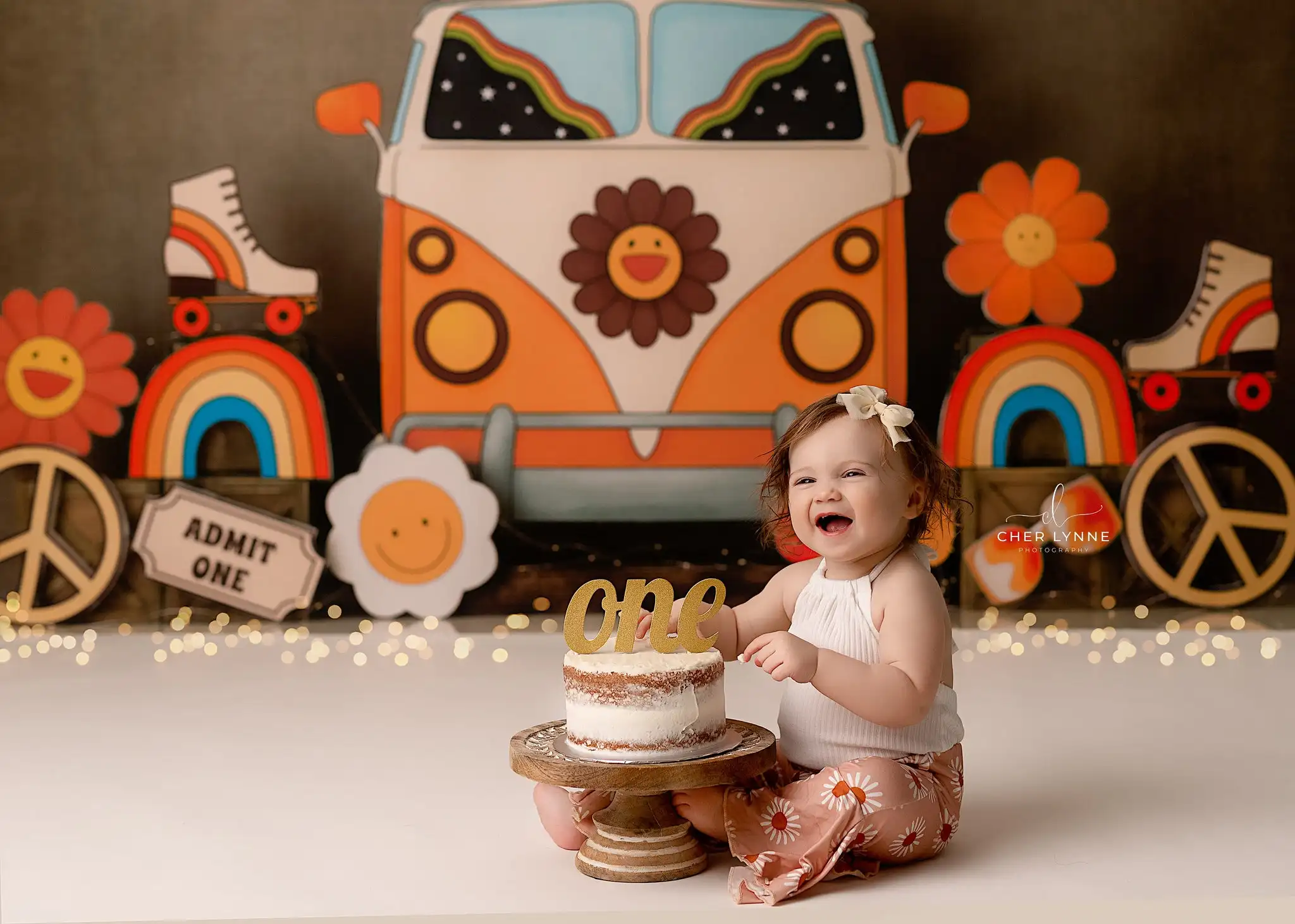 Groovy Baby Car Backdrops Kids Child Photocall Birthday Cake Smash Photogrpahy Props Floral Spring Bus Backgrounds