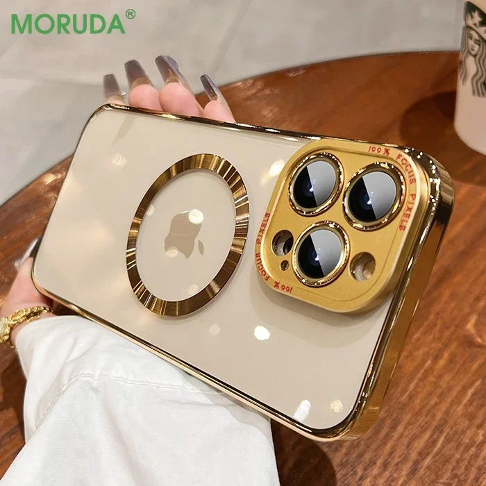 For iPhone 16Plus Magsafe Acrylic Magnetic Case for iPhone 16 15 14 13 12 Pro Max Plus Titanium Alloy Lens Protection Hard Cover