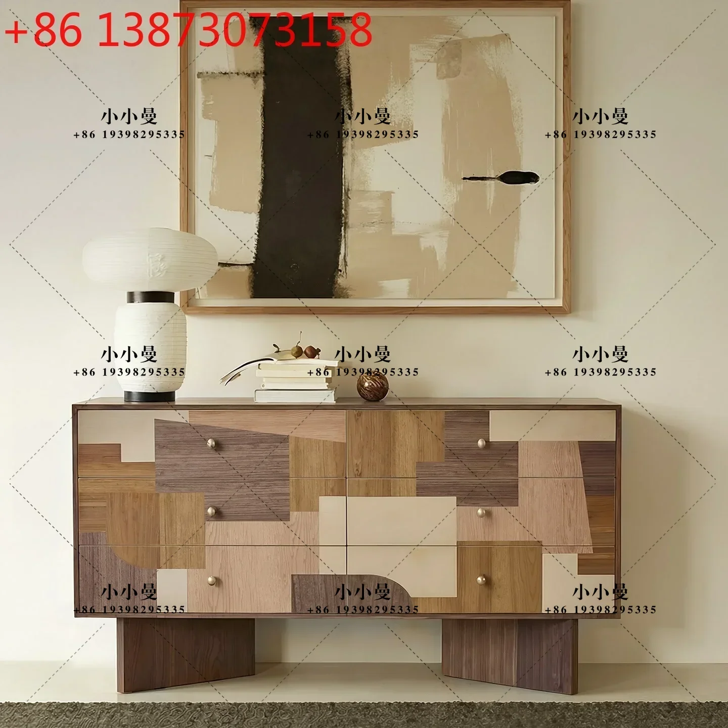 Medieval multi-color parquet solid wood retro living room bedroom bedside cabinet
