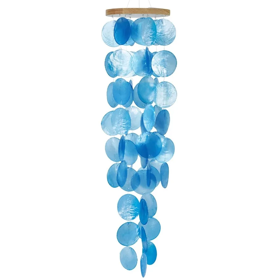 

Capiz Shell Wind Chime for Outside 28 Sea Glass Wind Chime Ocean Beach Themed Chime Gift for Women Mothers Day Dration Blue