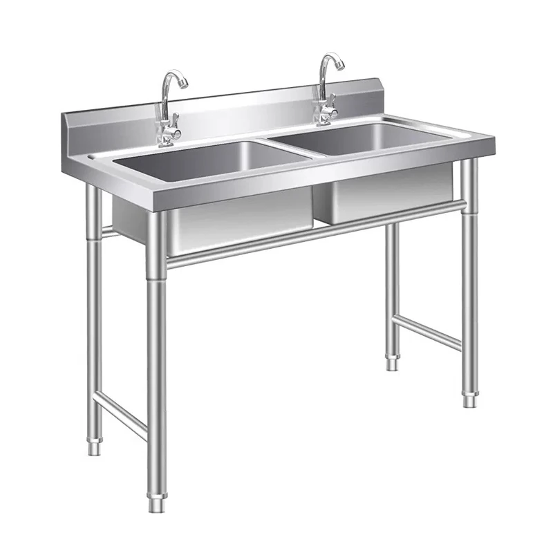 Commercial Kitchen Stainless Steel Working Table With Double Sink view 2