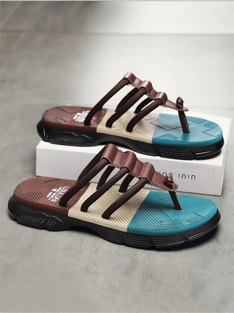 Men's Summer Outdoor Anti-slip Casual Fashion Sandals Wear-Resistant Flat Heel EVA Insole PVC Bottom Breathable Slippers