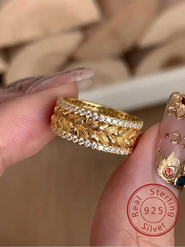 

925 Sterling Silver Sparkling Gorgeous Wheat Zircon Ring For Women Engagement Wedding Luxury Fashion High Quality Fine Jewelry