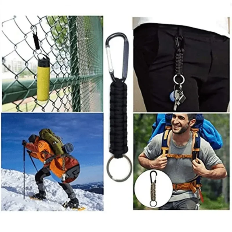 Outdoor Umbrella Rope Keychain Self Defense Lanyard Survive Knot Steel Ball Buckle Tactical Security Tool Carabiner Hook Cord