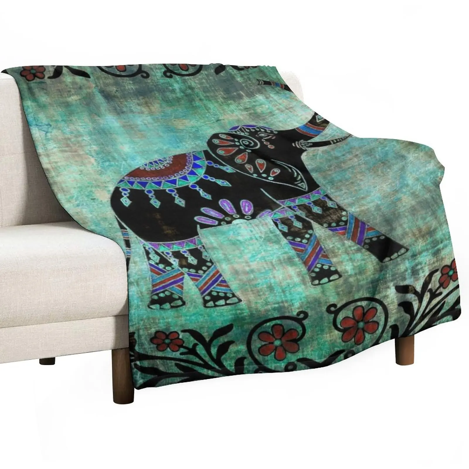 

Indian Elephant Decorative Asian Floral Art Throw Blanket Blanket Luxury Sofa Blanket Softest Blanket For Sofa Thin