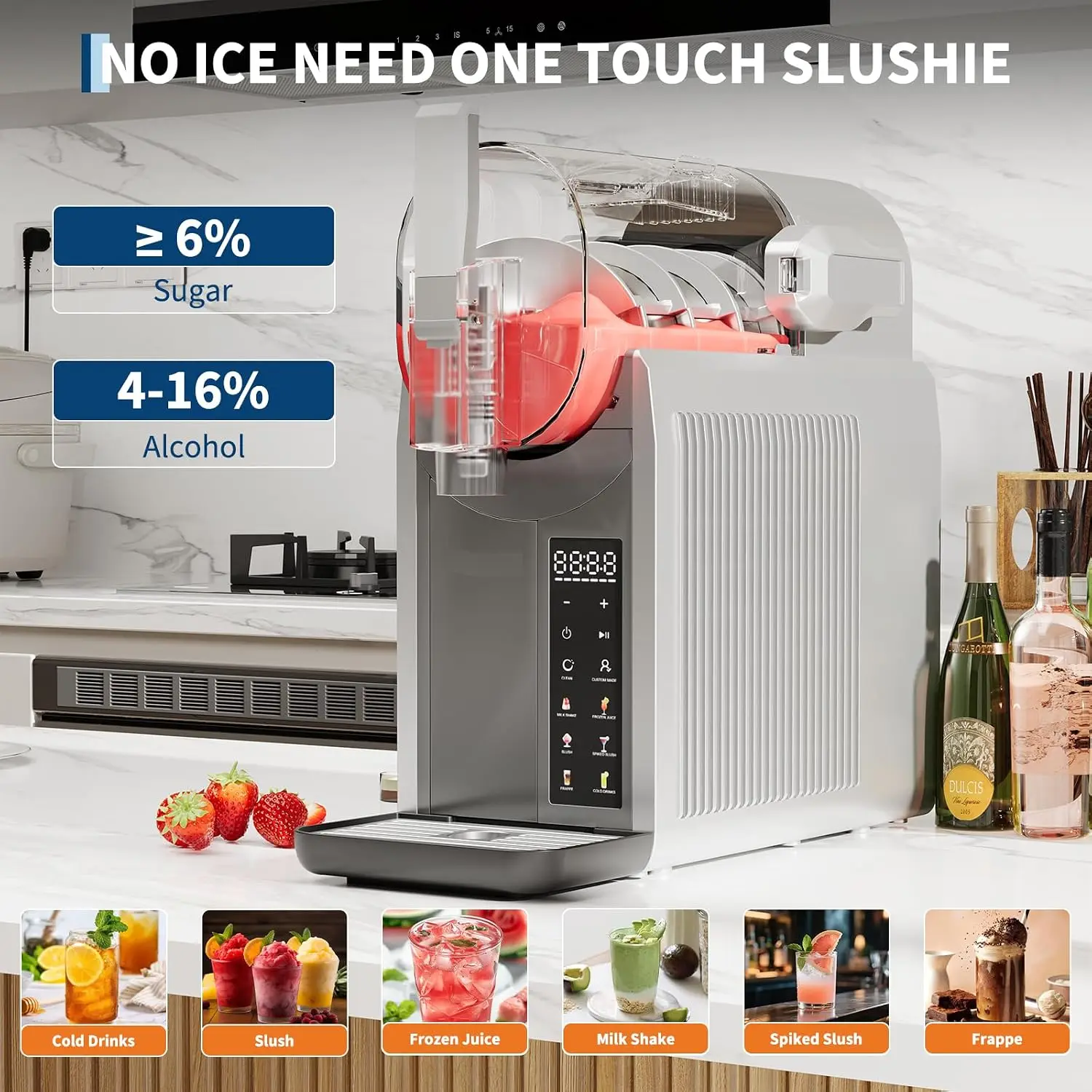 Tacleekii Slushie Machine for Home No Ice Need, 6 Presets Programs LED Display One Click Slushy Maker Quiet Compressor Slushy Machine MAX 68oz Large Capacity, Auto Clean, Frozen Drink, Margaritas, Frappes Machine