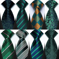 Luxury 8CM Mens Necktie Green Color Stripes Floral Solid Ties For Man Groom Jacquard Woven Neck Tie For Business Wedding Party