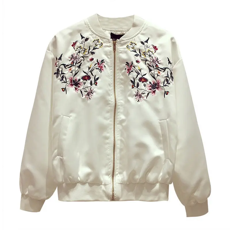 Women's Bomber Jackets Female Spring Autumn Embroidered White Baseball Aviator Coats Loose 2025 Trend New in Outerwears Modern view 6