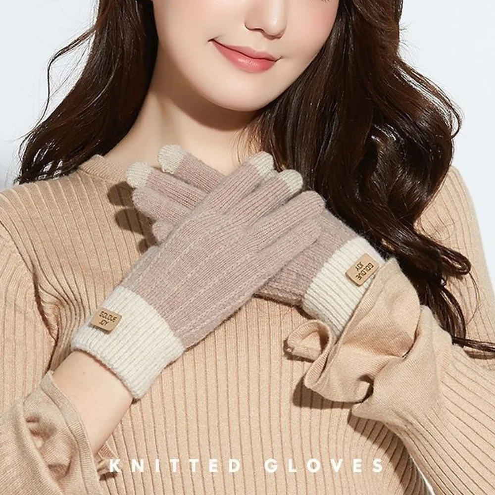 Winter Warm Knitted Gloves Plus Cashmere High Elasticity Soft Knitted Gloves Multicolor Windproof Mittens Touch Screen Mitten