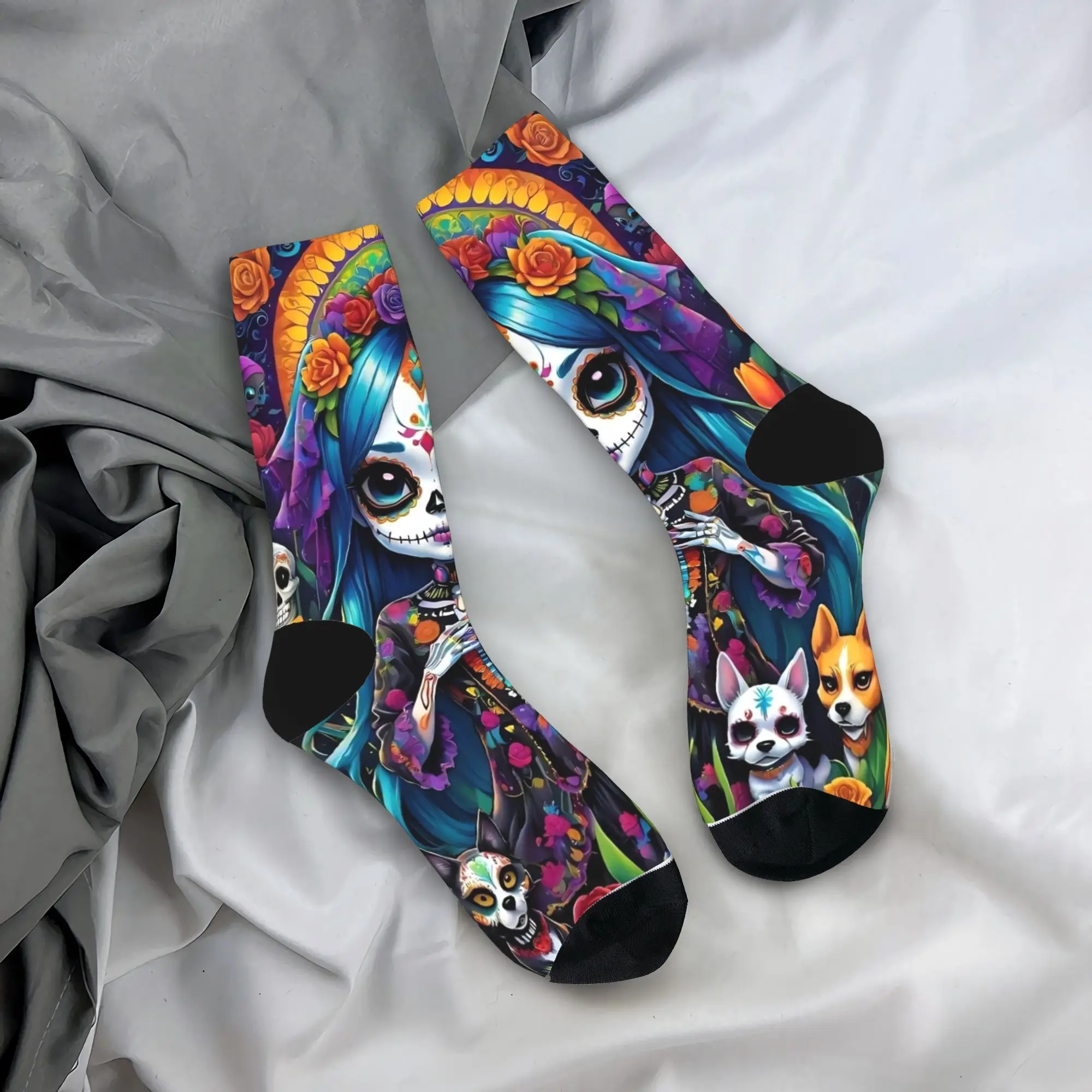 

Носки на тему Дня мертвых, современные чулки, весенние нескользящие носки для пар, удобные спортивные носки для бега с графикой