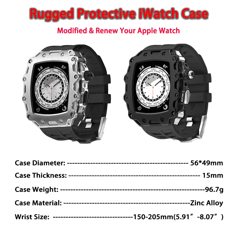 Luxury Modification Kit for Apple Watch Band 44mm 45mm Metal Zinc Alloy Case Cover Silicone Strap for IWatch Series 9 8 7 6 5 SE