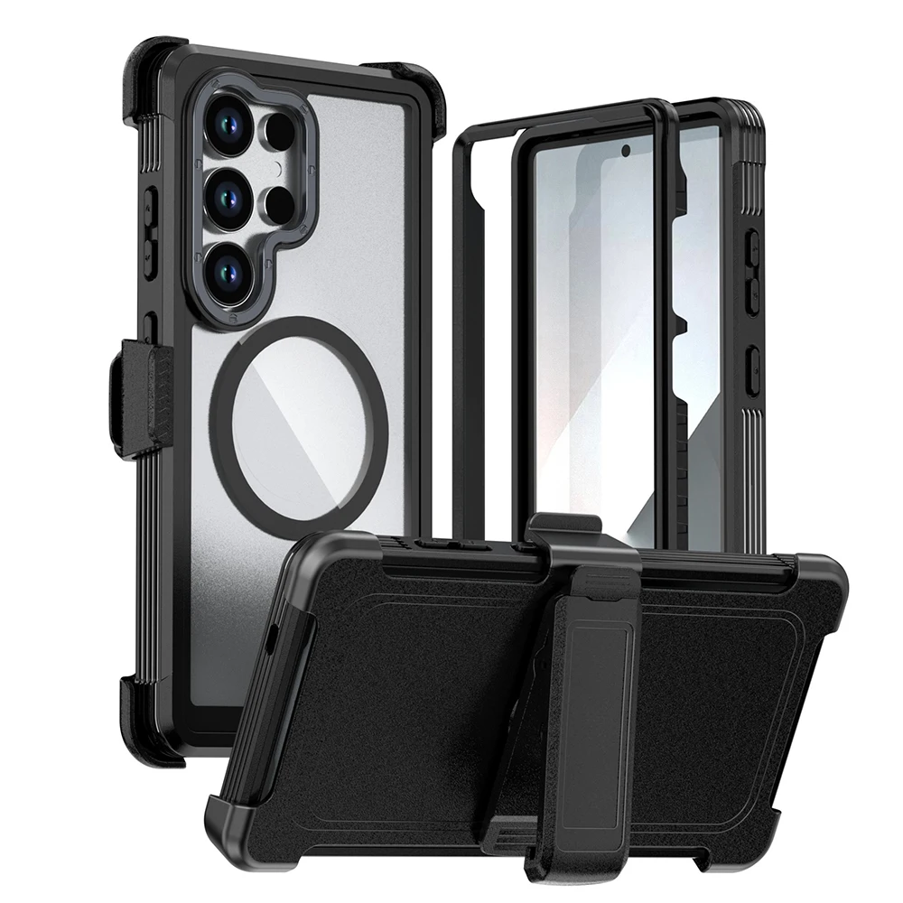 Clear Case for Samsung Galaxy S26 Ultra/S26 Plus/S26 with Belt Clip Holster Magnetic Kickstand Military Grade Shockproof Cover