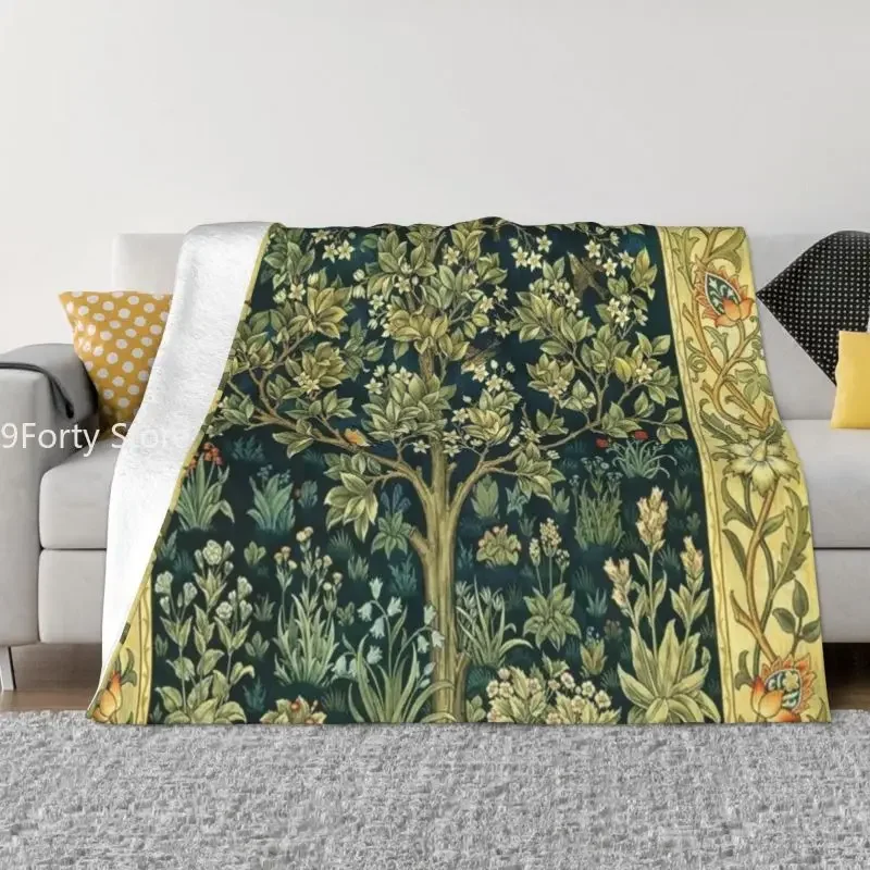 

Tree of Life By William Morris Blankets Vintage Garden Art Floral Warm Flannel Throw Blanket for Sofa Couch Bedroom Bedding