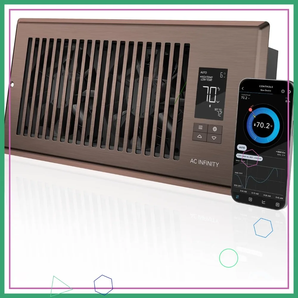 

4" x 10" Register Booster Fan with Bluetooth App Control, Quiet 10-Speeds for Heating & Cooling Vents