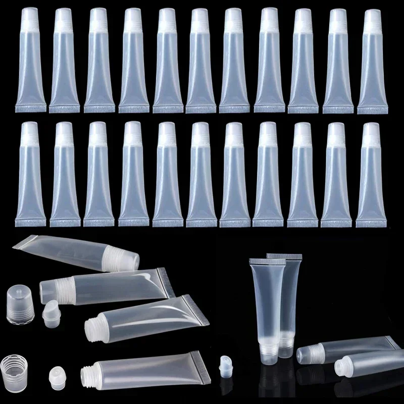 100Pcs 5g-15g Clear Lip Balm Lip Gloss Tube Empty Bottle Refillable Cosmetic Squeeze Lip Gloss Sample Container for Travel DIY