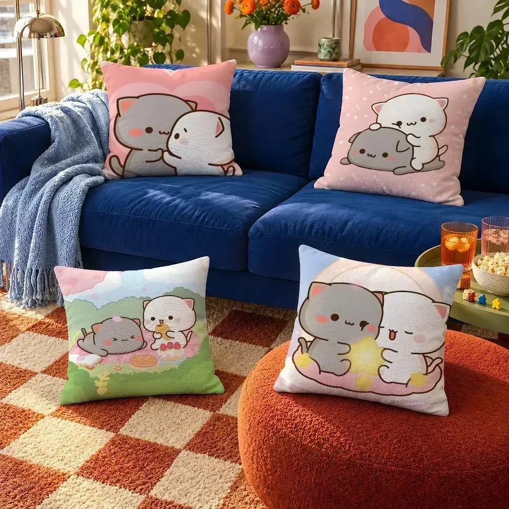 Character Mochi Mochi Peach Cat Goma Cushion Cover Throw Pillow Soft Short Plush Cozy Colorfast For Sofa Bedroom Home Decor