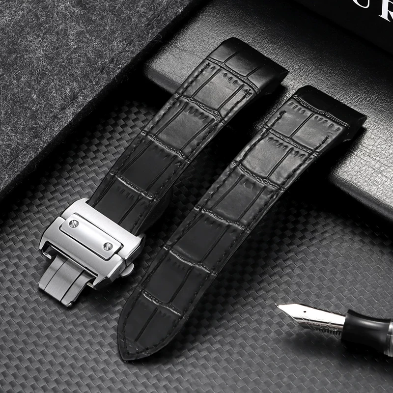 High Quality Cowhide Watch Strap 20mm 23mm for Cartier Santos Strap Santos 100 Men Women Waterproof Folding Buckle Watch Strap