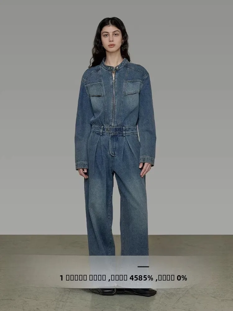 

Retro High Waist Wide Leg Pants Jumpsuit Women's Loose Fit Simple Sle Spring 2026 New Arrival Cotton Blend Fabric