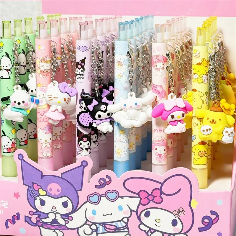 Imagem -02 - Sanrio Kawaii Kuromi Melody Pingente Caneta Gel Bonito Tinta Preta Canetas Neutras Brinde Promocional Escritório e Material Escolar 05 Milímetros 24 Pcs por Lote