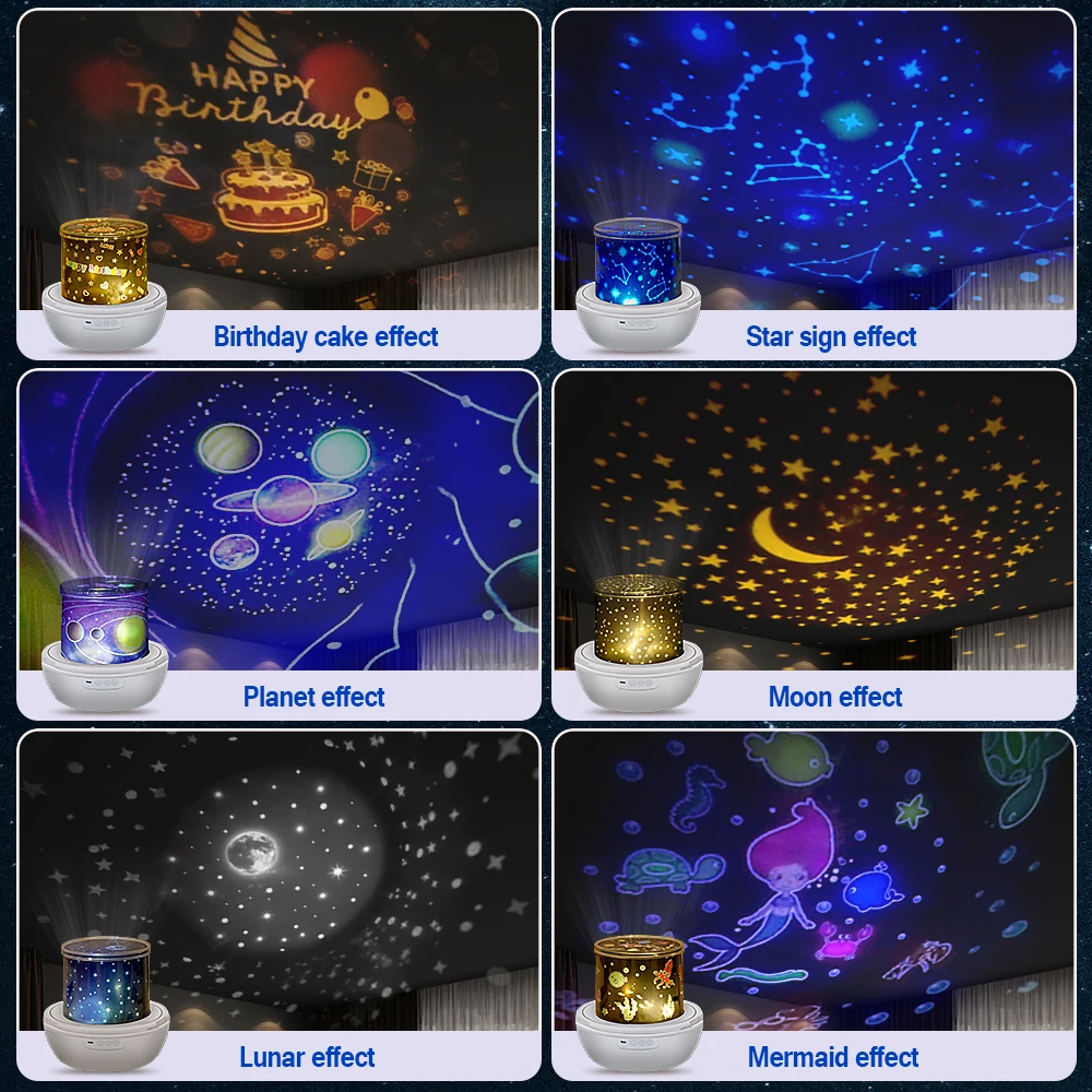 Galaxy Star Projector LED Night Light Starry Sky Porjectors Lamp Bedroom Decor Nightlight Kids Birthday Gift Baby Toys