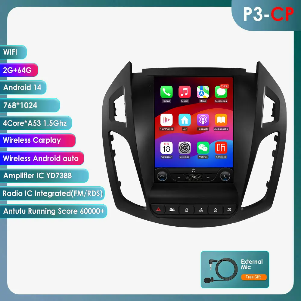 360Camera 9.7 inch 2Din Android 14 autoradio voor Ford Tourneo/Transit Connect 2013 - 2018 multimediasysteem Carplay autoradio
