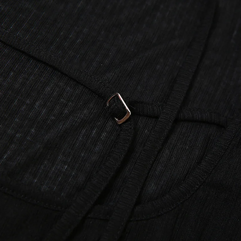 Damen-T-Shirt mit langen Ärmeln, tiefem Ausschnitt, offenem Rücken, schmaler Passform, mit Schnürung, elastischem Stoff, einfarbig, Herbstmode, kurzes Oberteil. – Detail 17