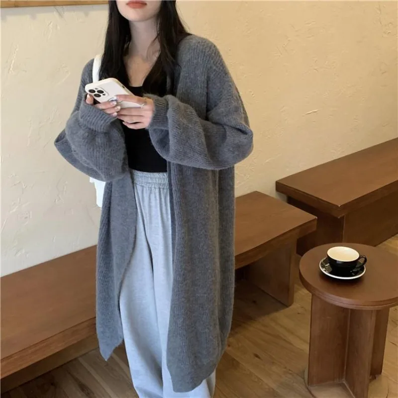 

Женский массивный вязаный кардиган, длинное свободное зимнее осеннее пальто большого размера, толстый повседневный свитер, модная верхняя одежда