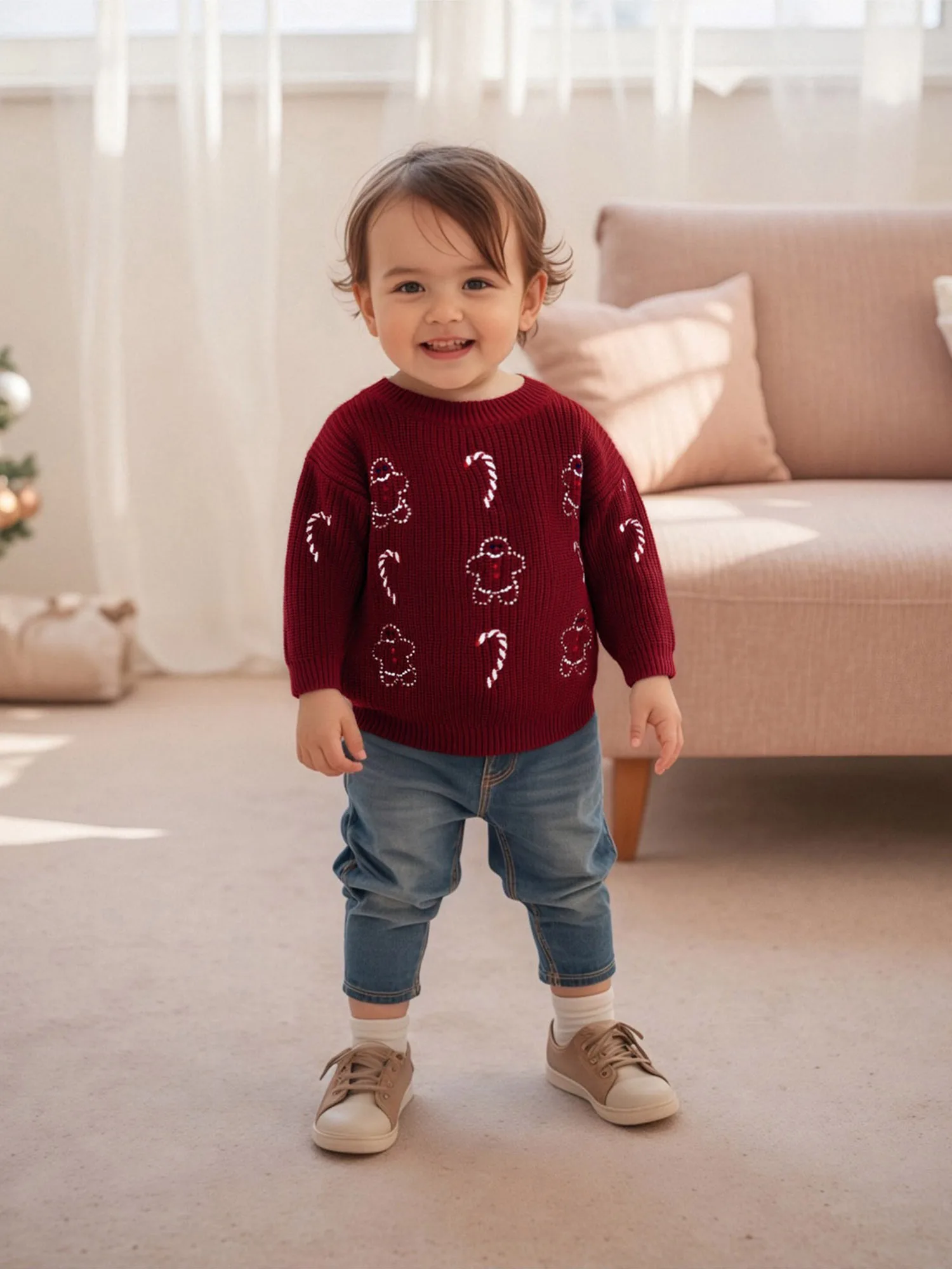 

Женский праздничный вязаный свитер со снежинкой и оленями, пуловер с длинными рукавами и круглым вырезом, трикотаж